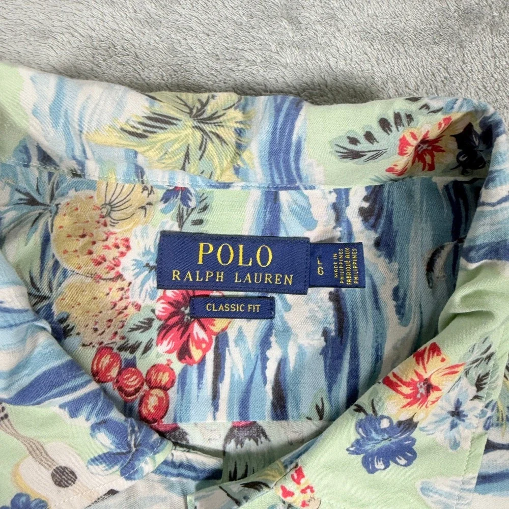 Polo Ralph Lauren Mens Large Button Up Shirt Hawaiian Tropical Print Viscose